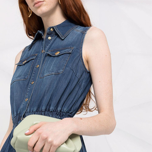 Moda all'ingrosso per ragazze abito lungo in jeans elegante personalizzato da donna Casual con orlo e volant <span class=keywords><strong>abiti</strong></span> senza maniche in <span class=keywords><strong>Denim</strong></span> - Product Image 6