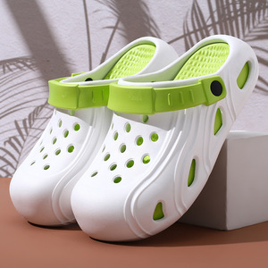 White Green <b>Clogs</b> With Thick Sole Non Slip Breathable Outdoor Sandals For Men Women Summer Wear - Product Image 2