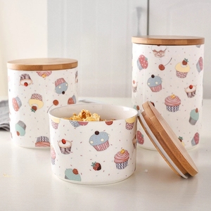 Modern Nordic Custom Kitchen Food Cookie Coffee Tea Suger Ceramic Storage Jar With Bamboo Lids