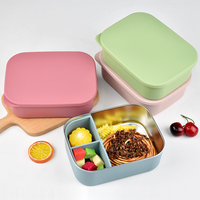 Nieuwe platte deksel siliconen hoes 304 roestvrijstalen lunchbox BPA-vrije siliconen deksel voedselcontainer maaltijdverpakking