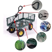 Chariot de jardin pliable à quatre roues en métal robuste, personnalisable OEM, pour outils de jardinage, fabrication chinoise, différentes tailles de cadre