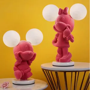 upgraded Nordic surface flocking Resin lamp body glass lampshade pink cute mickey mouse table lamp for children bedroom reading