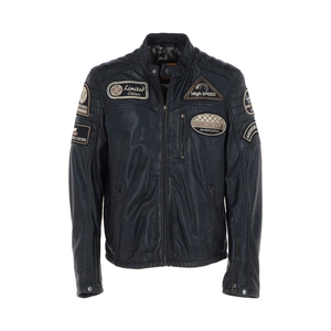 Chaqueta de motorista de cuero para hombre Premium en negrita estilo carretera chaqueta de invierno en negro atemporal - Product Image 1
