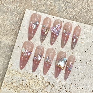 Thời Trang Cô Gái Mặc Kawaii Ngọt Ngào Y2K Phụ Nữ Rhinestone Kim Loại Thiết Kế Móng Tay Giả Handmade Punk Báo Chí Trên Móng Tay - Product Image 6