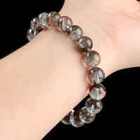 Bracelet en cristal naturel vert fantôme, perles rondes, bracelet fantôme, bijoux unisexes pour hommes et femmes, vente en gros d'usine