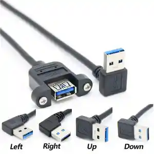 USB 3.0 Right Angle Male to Female Extension Cable USB 3.0 A up Elbow Male to USB 3.0 A Panel-Mount Female Adapter