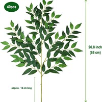 Ranting Daun Ruscus Italia yang Sangat Realistis, Semprotan Daun Ruscus Italia Buatan untuk Dekorasi Pernikahan, Buket, Centerpieces, dan Rumah