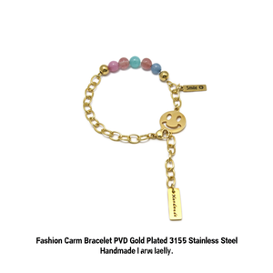 Pulsera de Moda con Dijes, Chapada en Oro PVD, Acero Inoxidable 316L, Colgante de Sonrisa Hecho a Mano, Joyería Unisex Linda - Product Image 2