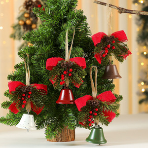 Cross-border wrought iron bell bow red berries pine <b>branches</b> pine cone pendant door hanging Christmas decoration Christmas <b>tree</b> - Product Image 2