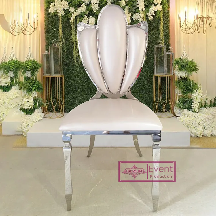 Beyaz pu deri yastık ve gümüş metal düğün <span class=keywords><strong>büfe</strong></span> sandalyeler satılık