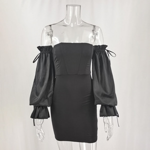 Vestido Bodycon de Malla con Lazo y Hombros Descubiertos de Color Liso, Popular para Fiestas, Venta al por Mayor para Mujer a la Moda - Product Image 5