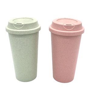 Eco-friendly Wheat Straw Bamboo Fiber Reusable Tumbler Travel Coffee Cup with Lid