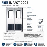 Porte anti-impact à double battant en acier inoxydable 304, avec protection anti-collision en PE, certifiée CE |   Chambre froide pour salle blanche