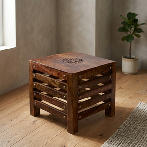 Wooden <b>Stool</b> with Hand Carved Top Solid <b>Wood</b> Accent Seat Durable Furniture for Home Living Room Bedroom Apartment - Product Image 1