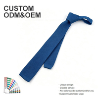 Cravates en tricot de polyester de couleur unie pour hommes, à extrémités plates, décontractées, fines, pour affaires, mariages, avec logo personnalisé, vente en gros
