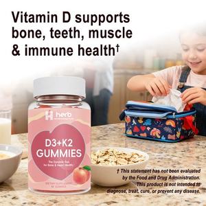 Suplementos Veganos OEM para la Belleza y Salud de Adultos, para el Apoyo de Huesos, Músculos e Inmunidad, y para el Crecimiento del Cabello, Gomitas con Complejo de Vitamina D3+K2 - Product Image 3