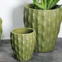 Pot de fleurs créatif en ciment motif cactus, grand calibre, décoration artistique, motif circulaire, simple, vert, crème, international, Heals