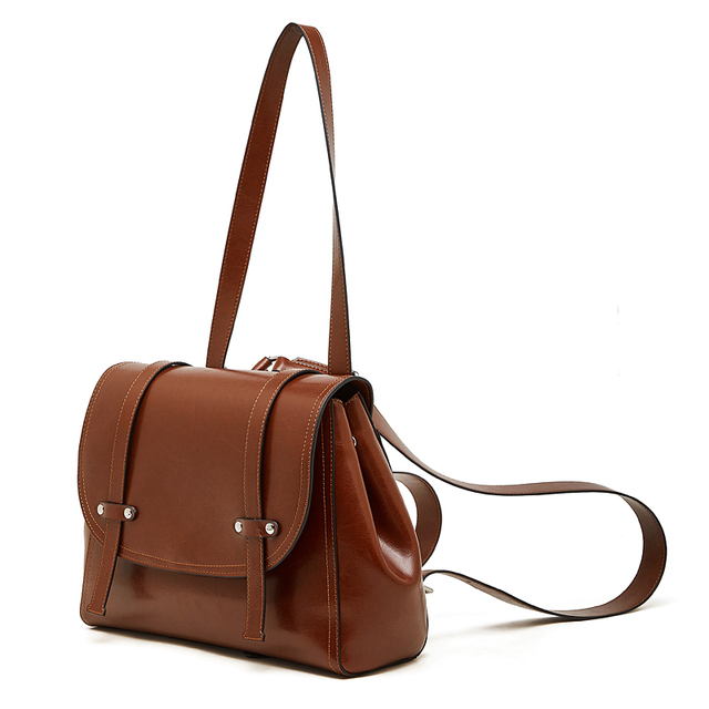 Leather Shoulder Bag Custom Design French Vintage Oil Waxed Backpack Convertible OEM ODM Manufacturer