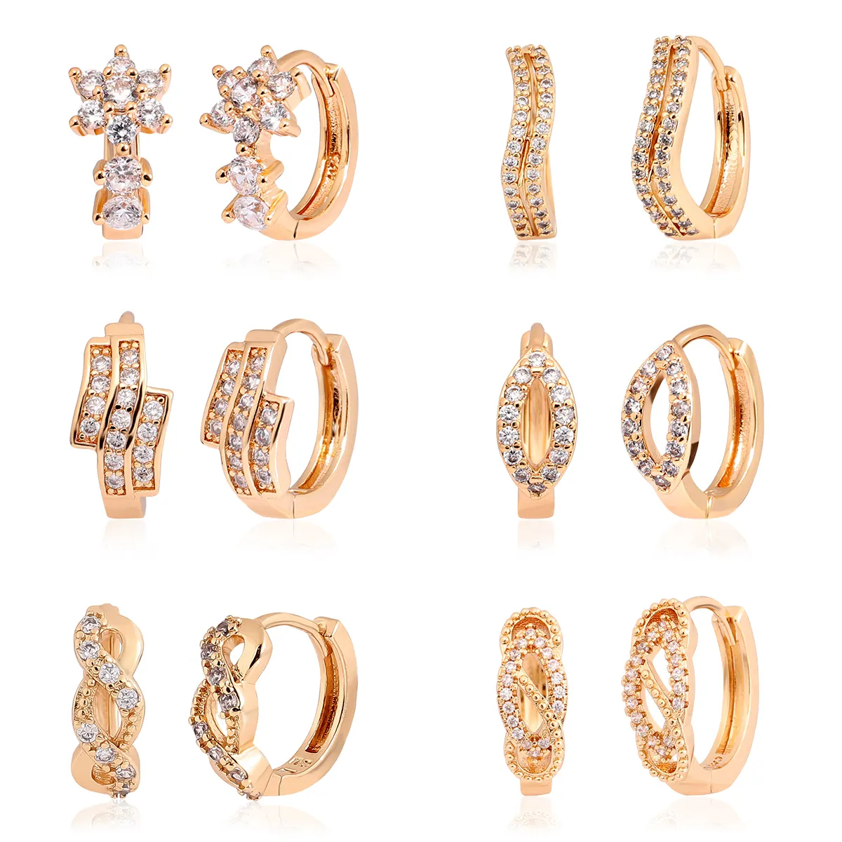 CM YIM Cz Brass Diamond 18k Plated Huggie Hoop Zircon Fashion Jewelry Oro Laminado Moda Mujer Aretes Custom Gold Earring Women