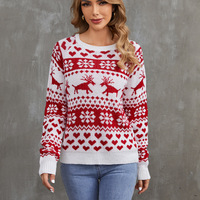 Cardigan tricoté personnalisé en acrylique à col en V pour femme, style streetwear, motif dessin animé de Noël, manches régulières, doublure en laine, hiver contrastant