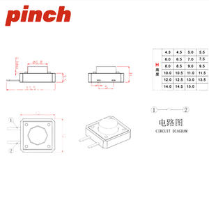 Microinterruptor de Enchufe Lateral de 12x12mm, 4.3-10mm Horizontal, 2P SPST, Interruptor Industrial de Plástico - Product Image 2