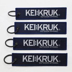 Custom Jet Tag Bulk Order Outdoor Apparel Brand Woven Keychain with <b>Key</b> <b>Ring</b> for Marketing Merchandise - Product Image 1