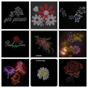 Modelli casuali di Strass Flover di 20 disegni con stampa a caldo in ferro con motivo a forma di fiore con motivo a Strass con stampa floreale - Product Image 6