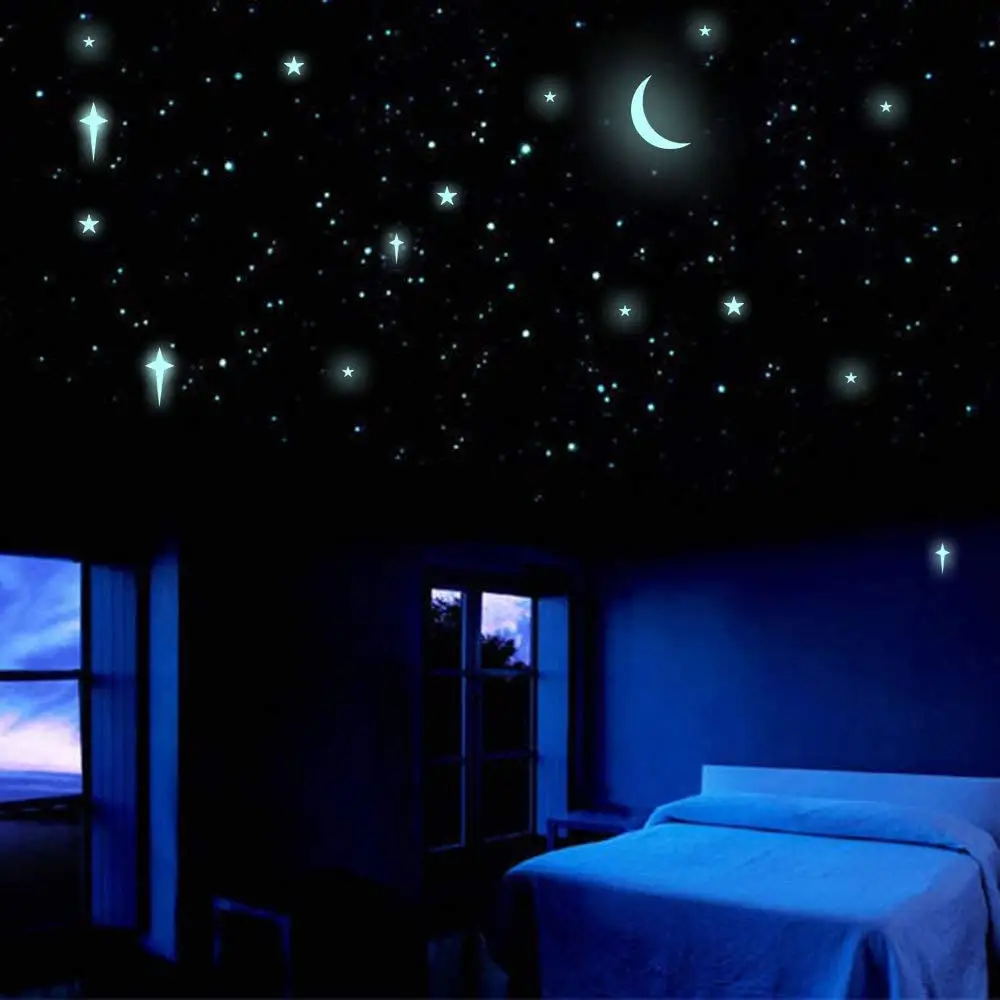 Hot Sale Glow in The Dark Stars with Crescent Moon Luminous Fluorescent Stickers Children's Room Bedroom Decoration Wall Decals