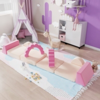 Ensemble de canapés modulaires pour enfants Saien personnalisés en rose, canapé combiné convertible en mousse souple respirante pour salle de jeux et chambre à coucher