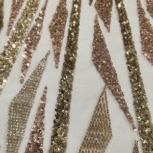 Lh Chất Lượng Cao Lấp Lánh Sequins Và Đính Cườm Ren Vải Sang Trọng Vàng Ren Lưới Hoa Thêu Vải Tuyn Ren Vải Cho Ăn Mặc - Product Image 3