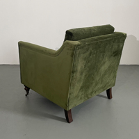 Fauteuil design moderne et confortable avec coussin en velours vert et pieds en bois massif épais pour la maison, le bureau, la chambre, le salon et la salle à manger