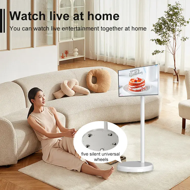 卸売価格21.5 "ローラブルタッチスクリーンHdビデオプレーヤー相互作用スマートテレビAndroid12ポータブルモバイルスタンドバイミーテレビ