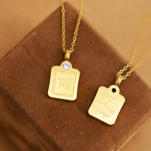 จี้สร้อยคอรูปจักรราศีประดับเพชรซิคอน ชุบทอง 18k ทำจากสแตนเลสสตีล 316L กันน้ำ ไม่หมอง พร้อมโลโก้สั่งทำพิเศษ สำหรับผู้หญิง - Product Image 3