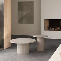 Table basse en travertin naturel, table à thé ronde de styliste, table en pierre de travertin super blanche