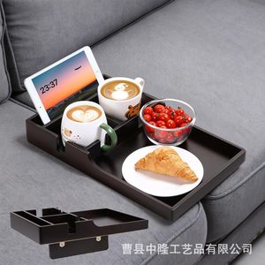Mesa Auxiliar de Madera Multifuncional para Sofá, Mesa de Desayuno y Café con Compartimento de Almacenamiento para Aperitivos y Dispositivos, Diseño Moderno, Color Negro - Product Image 1