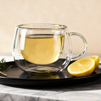 Mug en verre borosilicate à double paroi ovale avec poignée, forme ronde, tasse en verre isolée thermiquement pour le thé, le café, le lait