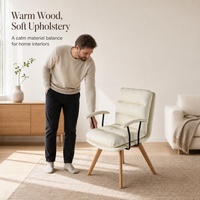 Fauteuil rembourré moderne avec dossier haut et assise rembourrée, pieds en bois, pour salon, chambre et mobilier de maison