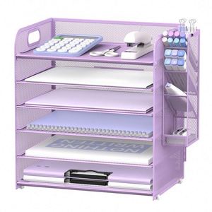 6 Tier Paper Organizer with 4 <b>Pen</b> Holders Mesh Letter Tray with Handle Paper Tray Organizer for A4 Files - Product Image 3