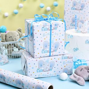 Maypluss Baby Boy Wrapping Paper Roll 17 Inch X 33 Feet Blue Elephant Theme Birthday Gift <b>Wrap</b> Eco Friendly Craft Paper - Product Image 6