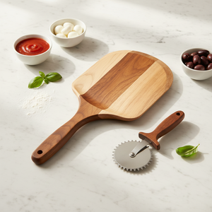 Set di Paletta per Pizza con <span class=keywords><strong>Tagliapizza</strong></span> in Acciaio Inox, Paletta in Legno Antiaderente per Forno e Griglia, Utensili per Pizza - Product Image 1