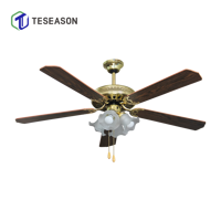 Ventilateur de plafond TS52-5C4L 52 pouces avec lumière |   5 pales en MDF, 4 supports de lampe E27, commande par cordon, AC60W DC30W 110-240V
