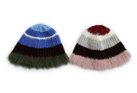 Bonnet personnalisé multicolore en tricot côtelé avec bordure en fausse fourrure, épais, doux, chaud, extensible, design tendance, streetwear, bonnets d'hiver