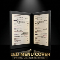 Couverture de menu LED lumineuse A4 rechargeable, livre de menu de restaurant 8,5x11 pouces, logo personnalisé