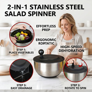 Outils de cuisine Séchoir à fruits manuel à 360 degrés Séchoir à légumes en acier inoxydable pour <span class=keywords><strong>salade</strong></span> - Product Image 2