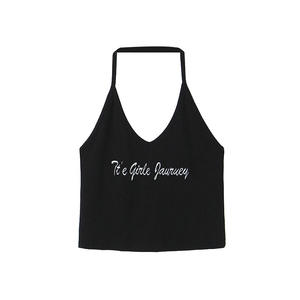 Débardeur en coton tricoté blanc cassé à col halter avec broderie de lettres pour femme Runqi N8684, grande taille - Product Image 2