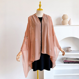 Foulard Hijab en Chiffon Uni de Luxe avec Strass pour Femme, Écharpe d'Été Douce à Bordure Lâche, Châle Prêt-à-Porter Tendance - Product Image 2