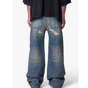 Mens Vintage Washed Ripped Wide Leg Jeans 2026 New Distressed Frayed Hole Baggy Denim Pants Streetwear OEM ODM Custom Service - Product Image 3