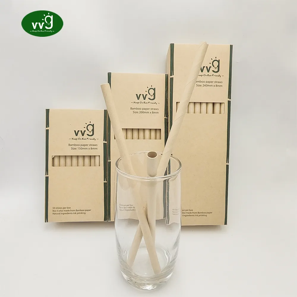 Vvg 50 יח'\אריזה 200*8 מ "מ לסביבה ידידותית compostable סיבים נייר חד פעמי עבור שתיית תה חלב
