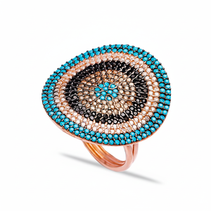 Mix Turquoise Turkish Eye <b>CZ</b> Stone Traditional Cluster <b>Ring</b> Wholesale Handmade 925 Sterling Silver Jewelry - Product Image 2