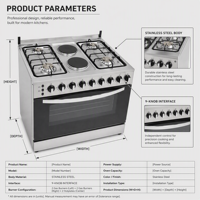 Cuisinière combinée gaz et électrique autoportante D CKD 4 brûleurs gaz 2 plaques chauffantes électriques, four, disponible en kit de démontage (CKD), fourni directement par l'usine, 76*60cm